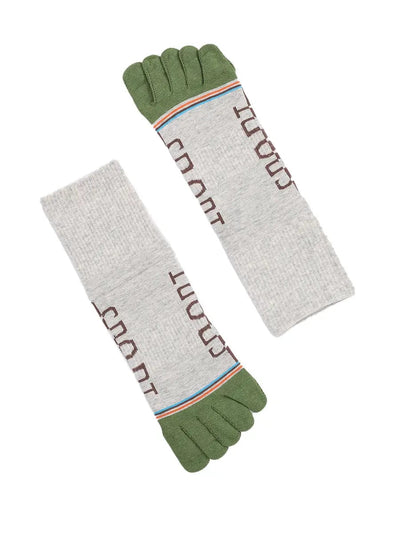 men's five finger cotton socks cartoon pattern, green