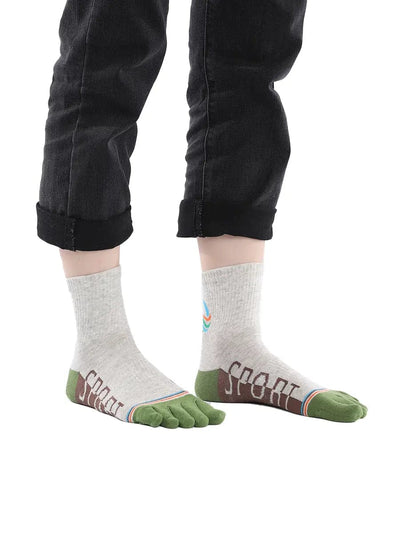 men's five finger cotton socks cartoon pattern, green