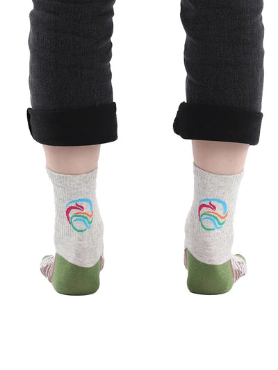 men's five finger cotton socks cartoon pattern, green