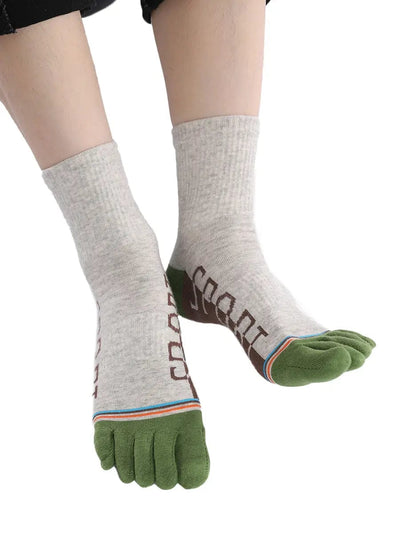men's five finger cotton socks cartoon pattern, green