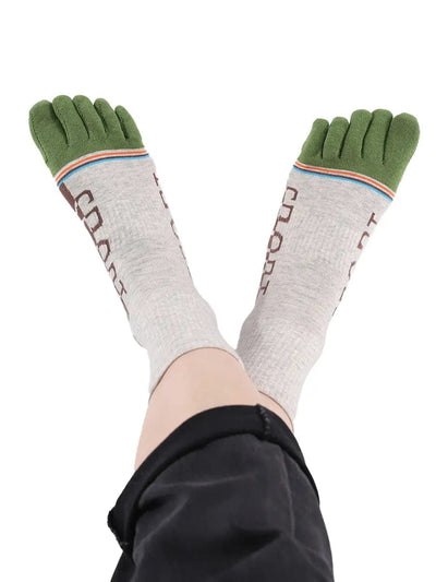 men's five finger cotton socks cartoon pattern, green