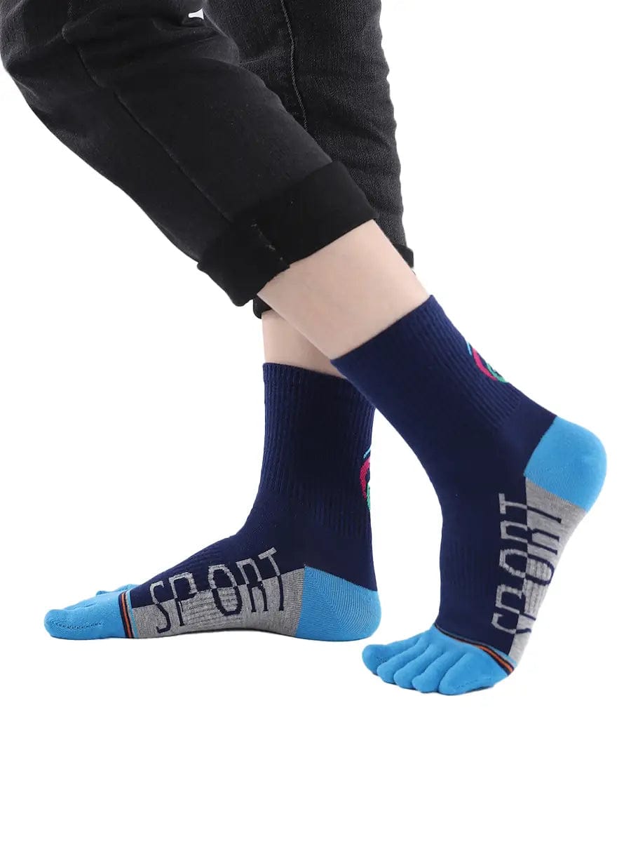 men's five finger cotton socks cartoon pattern, blue