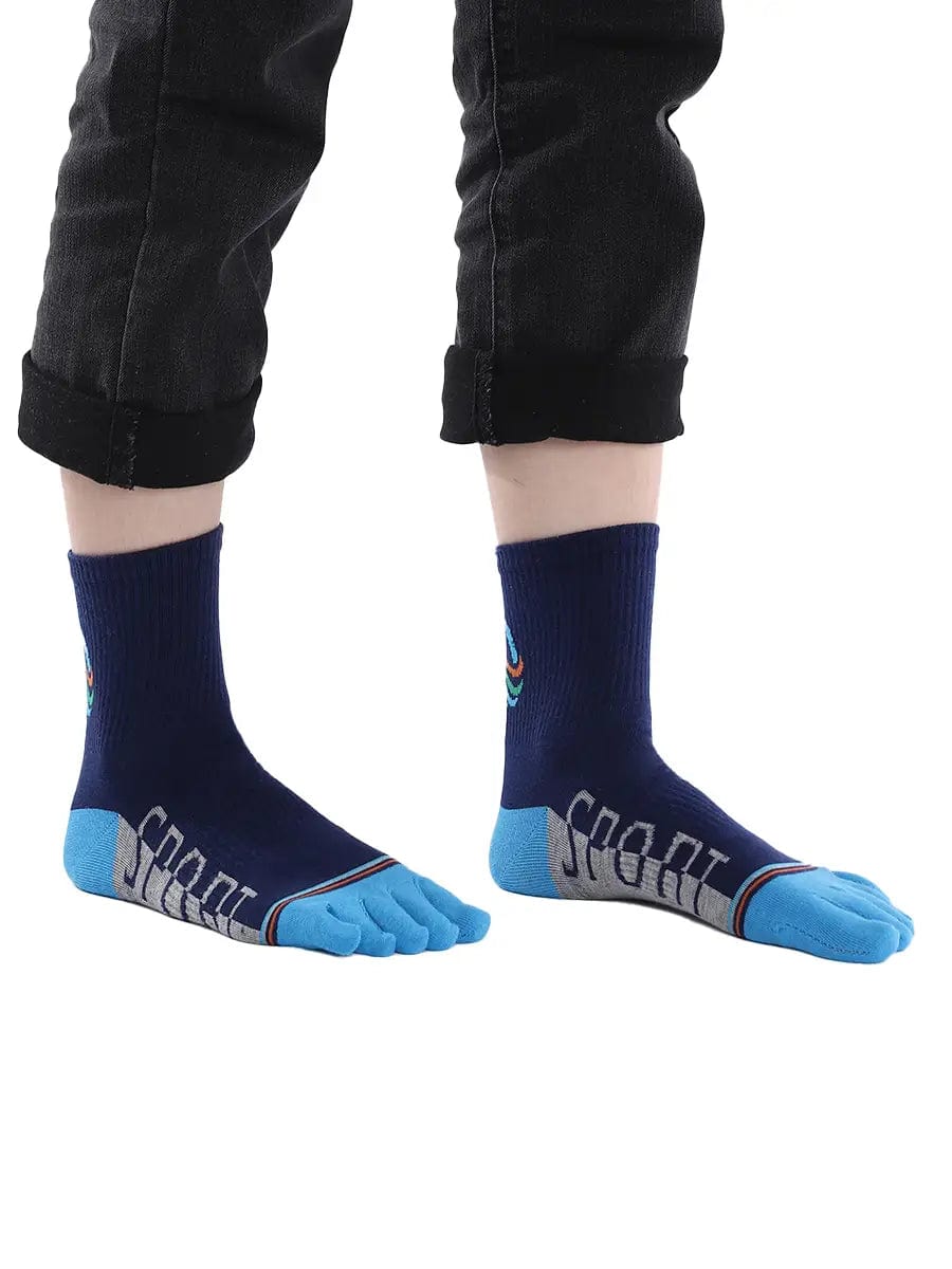 men's five finger cotton socks cartoon pattern, blue