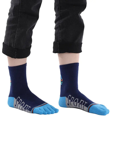men's five finger cotton socks cartoon pattern, blue