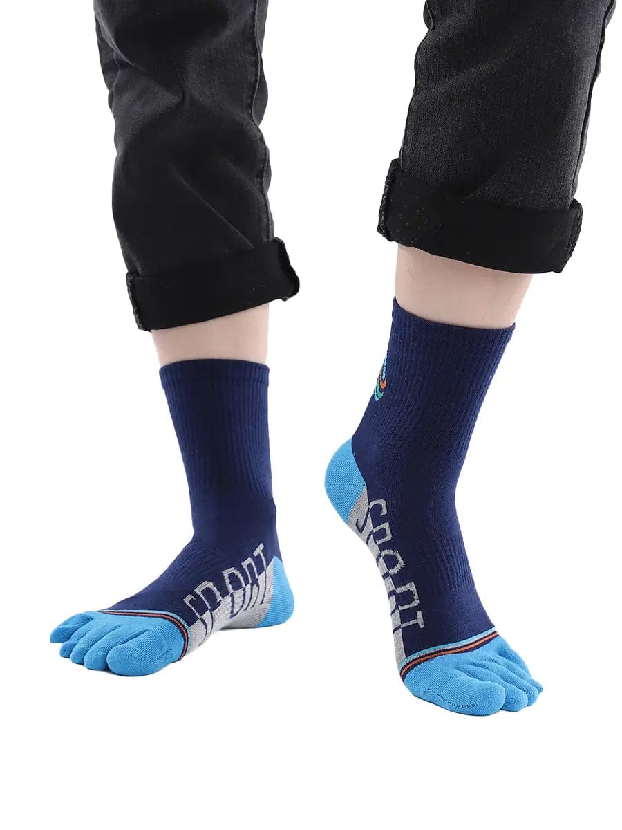 men's five finger cotton socks cartoon pattern, blue