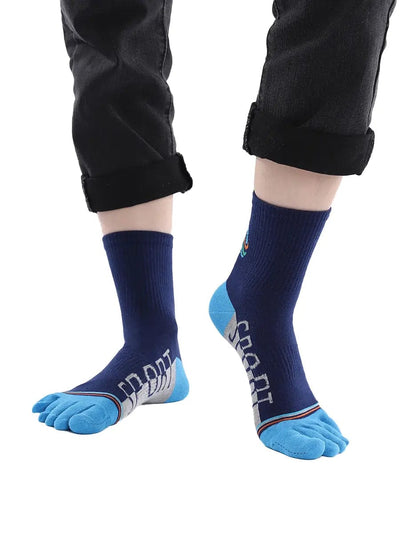 men's five finger cotton socks cartoon pattern, blue