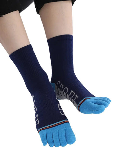 men's five finger cotton socks cartoon pattern, blue