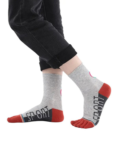 men's five finger cotton socks cartoon pattern, red