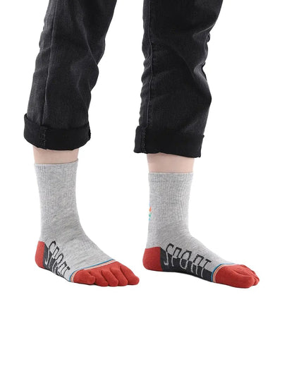 men's five finger cotton socks cartoon pattern, red