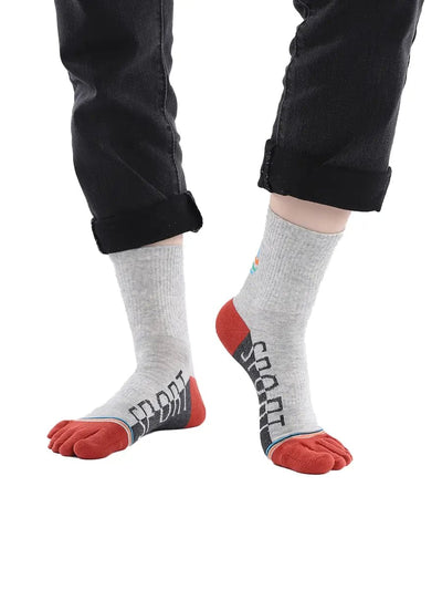 men's five finger cotton socks cartoon pattern, red