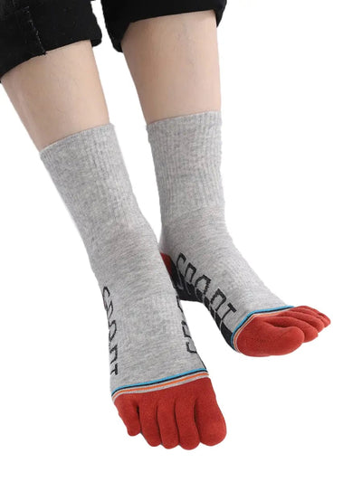 men's five finger cotton socks cartoon pattern, red