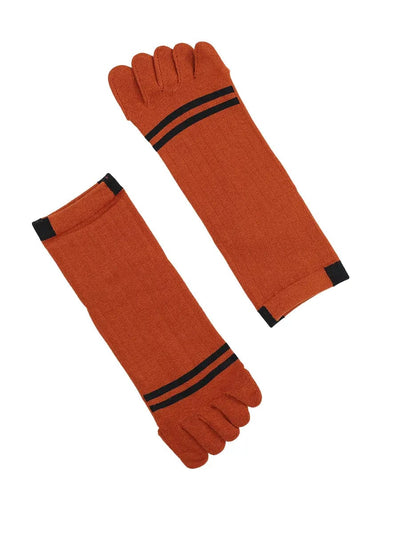 men's five finger cotton socks stripe pattern, brown