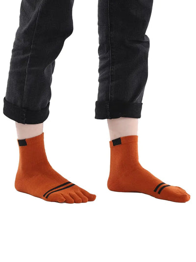 men's five finger cotton socks stripe pattern, brown