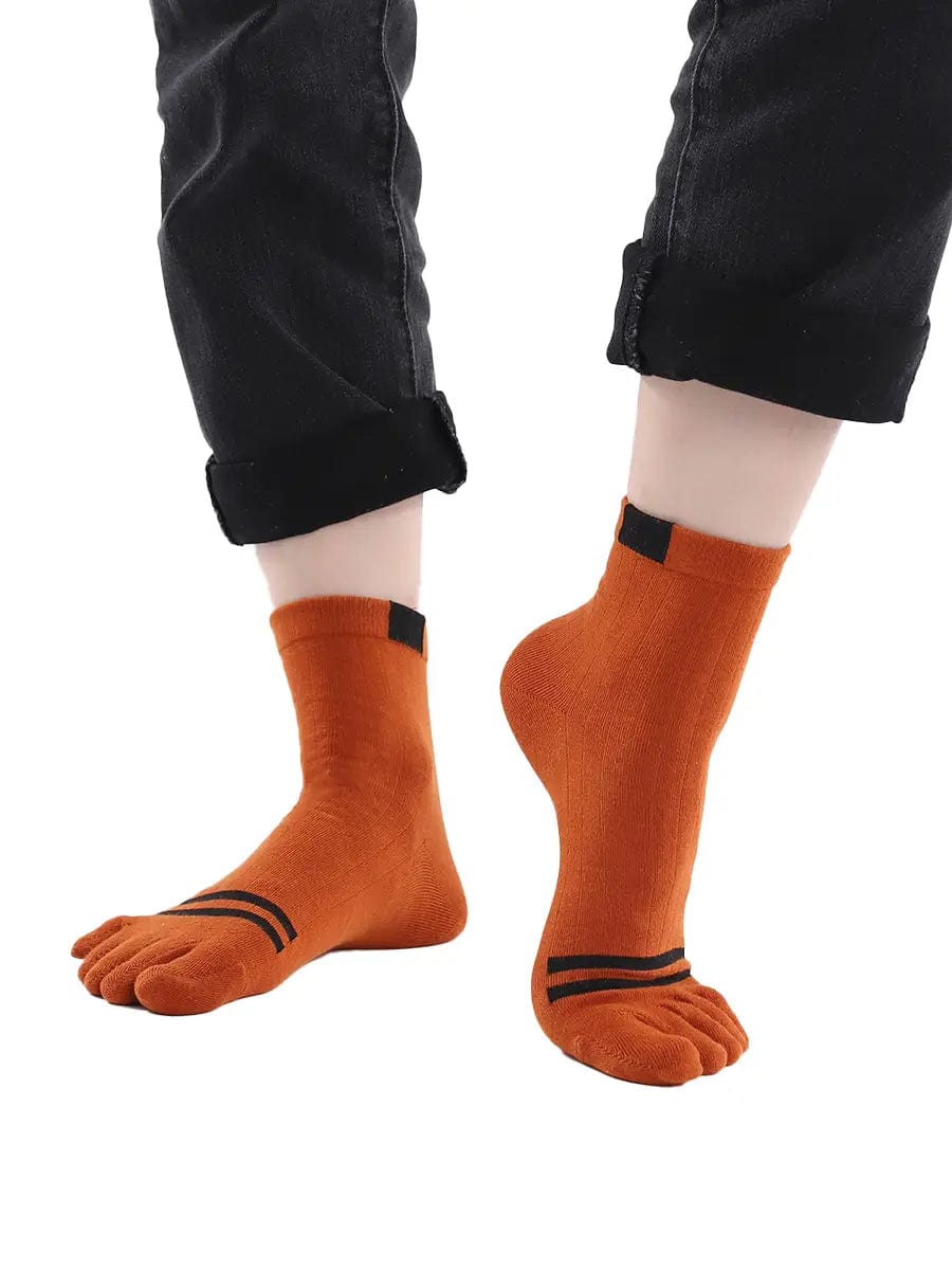 men's five finger cotton socks stripe pattern, brown