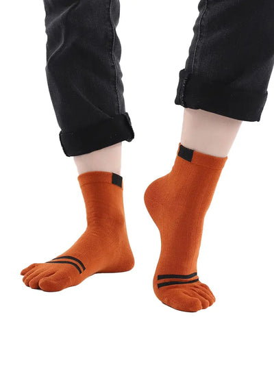 men's five finger cotton socks stripe pattern, brown