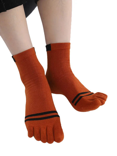 men's five finger cotton socks stripe pattern, brown