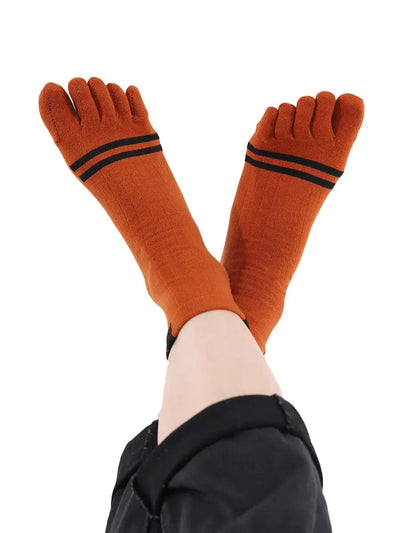 men's five finger cotton socks stripe pattern, brown