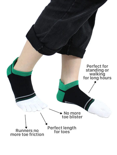 Men's five finger cotton toe socks low cut, black