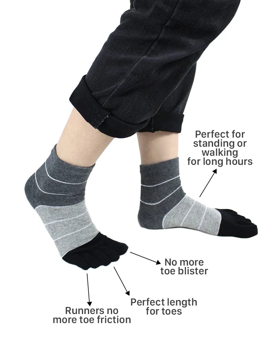 Three-color striped men's five finger cotton toe socks, dark grey