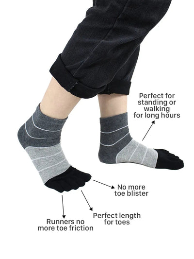 Three-color striped men's five finger cotton toe socks, dark grey