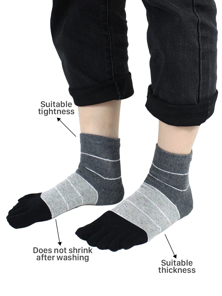 Three-color striped men's five finger cotton toe socks, dark grey
