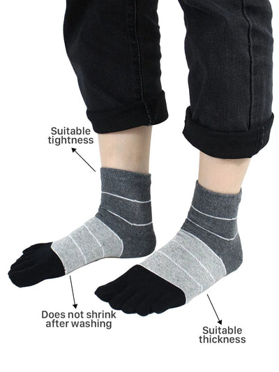 Three-color striped men's five finger cotton toe socks, dark grey
