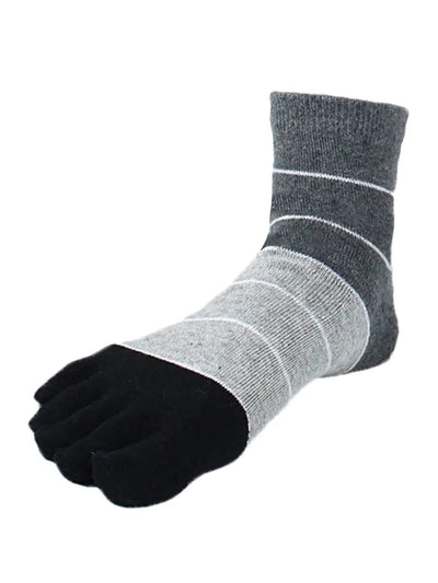 Three-color striped men's five finger cotton toe socks, dark grey