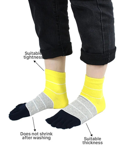 Three-color striped men's five finger cotton toe socks, yellow