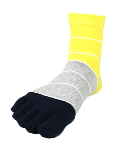 Three-color striped men's five finger cotton toe socks, yellow