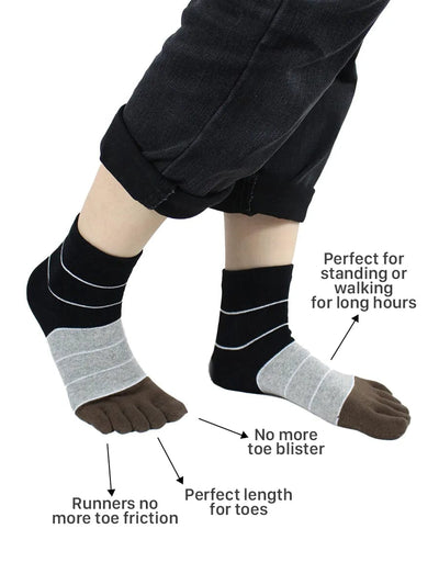 Three-color striped men's five finger cotton toe socks, black