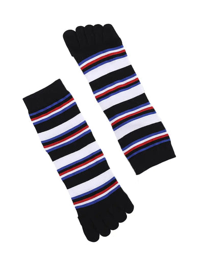 stripe men's five finger cotton socks, black