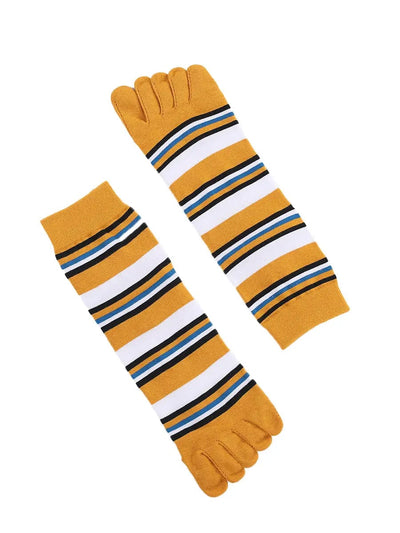 stripe men's five finger cotton socks, yellow