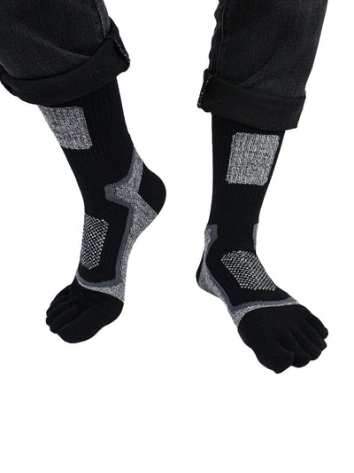 Men's five finger cotton toe socks high cut, black