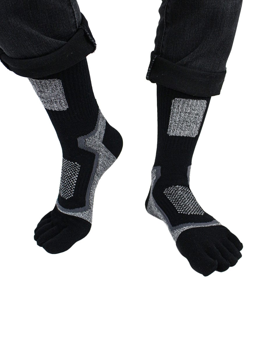 6 pairs-Men's five finger cotton toe socks high cut