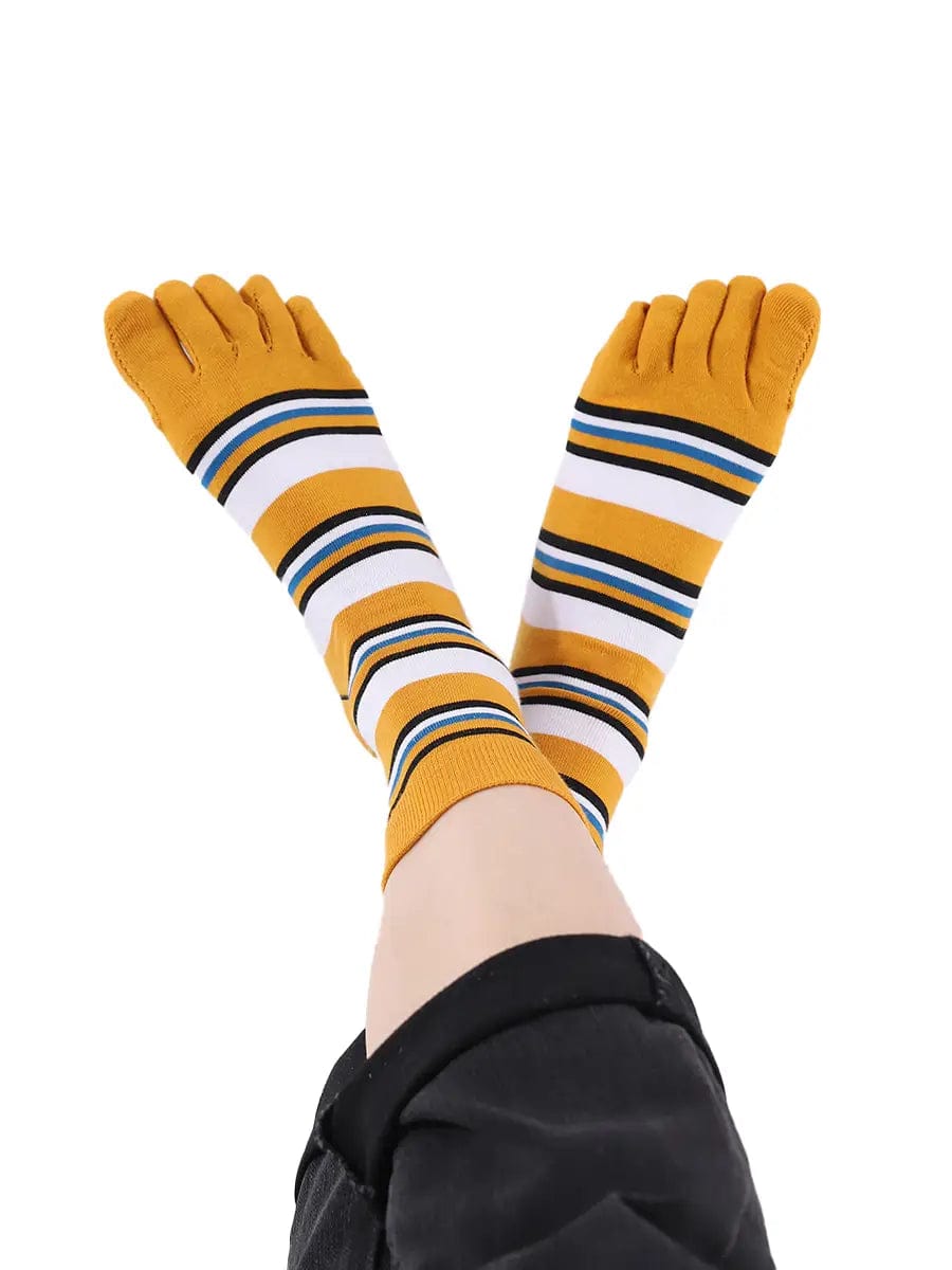 stripe men's five finger cotton socks, yellow