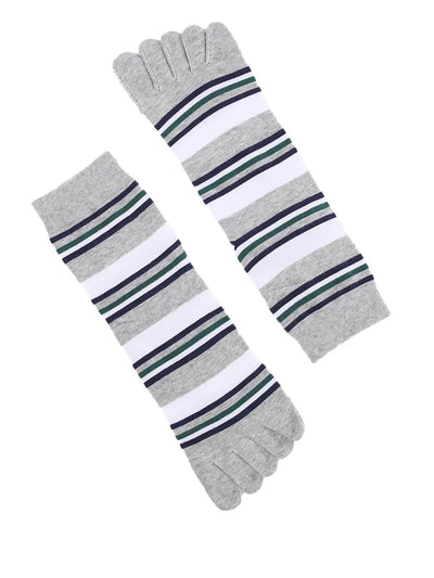 stripe men's five finger cotton socks, grey