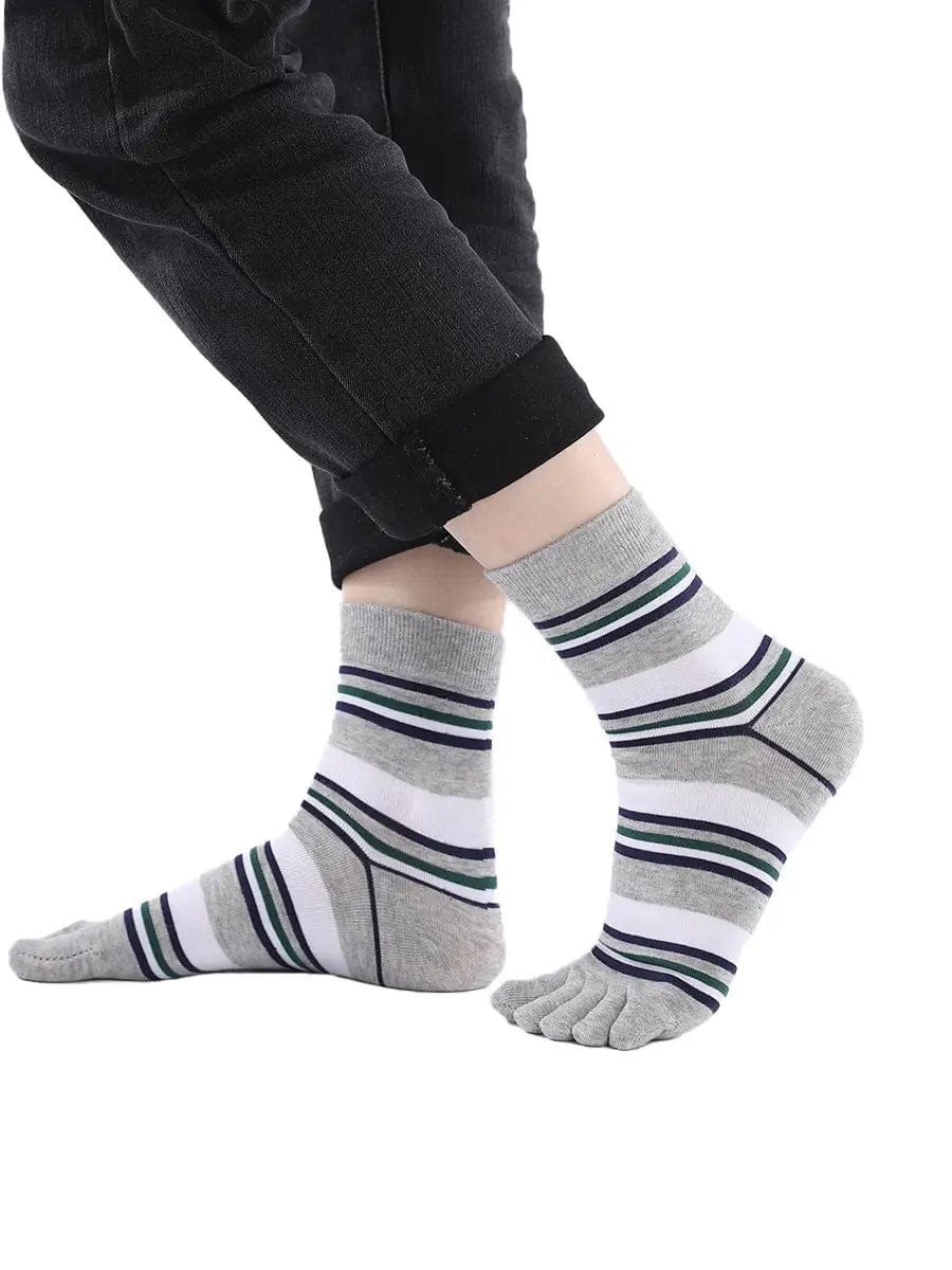 stripe men's five finger cotton socks, grey