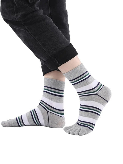 stripe men's five finger cotton socks, grey