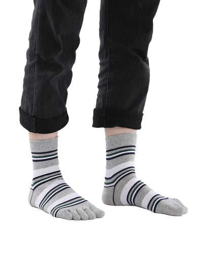 stripe men's five finger cotton socks, grey