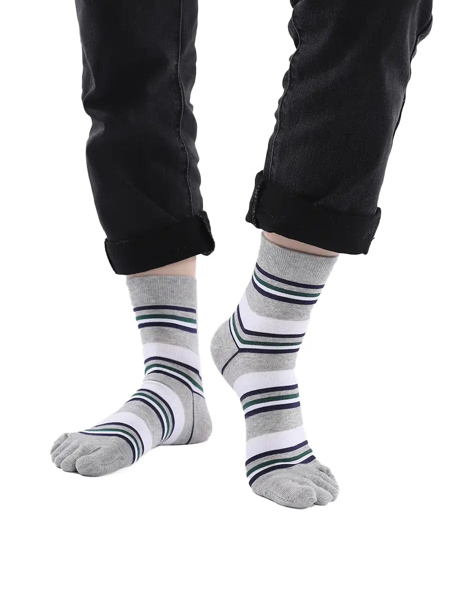 stripe men's five finger cotton socks, grey