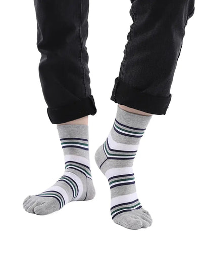 stripe men's five finger cotton socks, grey