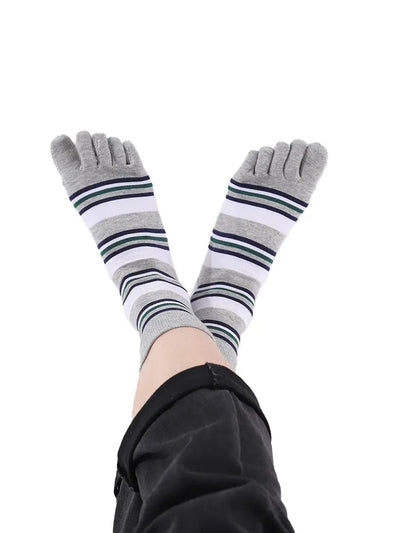 stripe men's five finger cotton socks, grey
