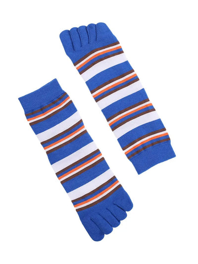 stripe men's five finger cotton socks, blue
