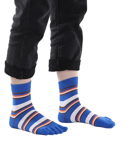 stripe men's five finger cotton socks, blue