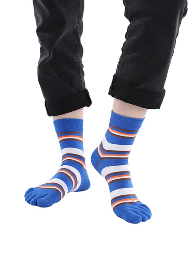 stripe men's five finger cotton socks, blue