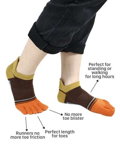 Men's five finger cotton toe socks low cut, brown