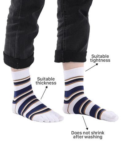 stripe men's five finger cotton socks, white