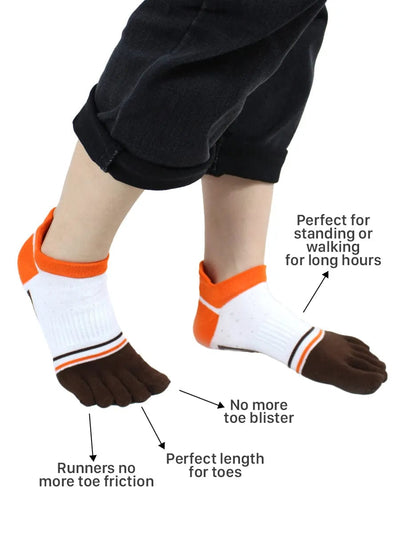 Men's five finger cotton toe socks low cut, white
