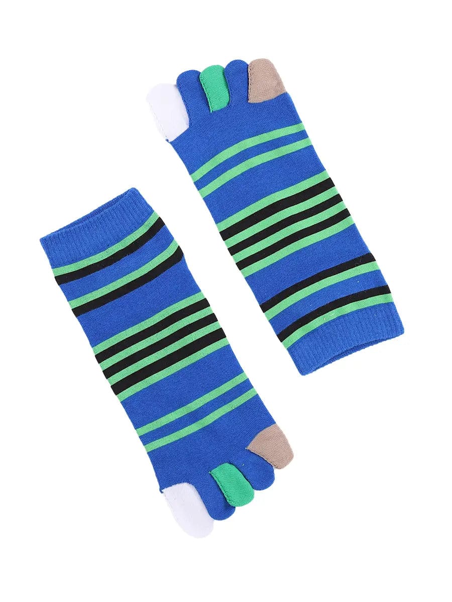 men's mix color five finger cotton socks with green stripe