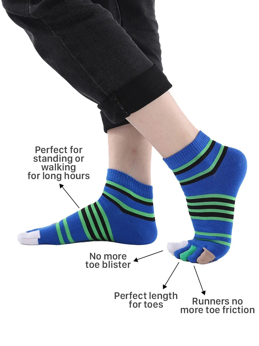 Men's five finger cotton toe socks low cut, white